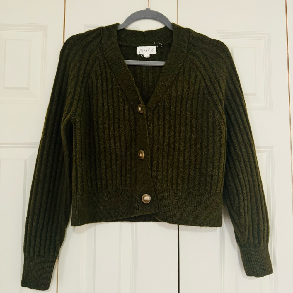 Marled Moss Green Cardigan Sweater Size XS